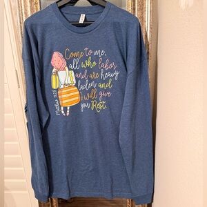 Love in Faith, Blue Long Sleeve Women’s Tee with Inspirational Print